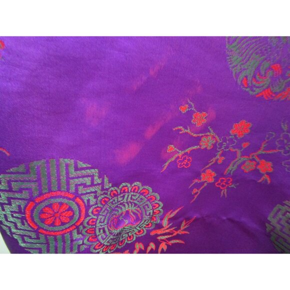 Asian Inspired Tie Front Kimono Robe Purple Red Green Brocade Damask Damage L XL - Picture 11 of 16